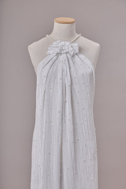 S0670 CHIFFON PLISADO BORDADO CON PERLAS