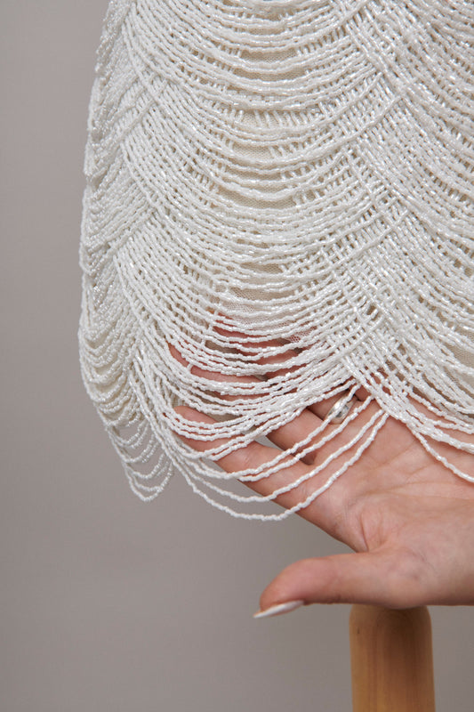 S0586 Aplique de tul bordado con mostacillas off white