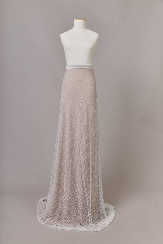 S0645 Tul bordado con mostacillas off white
