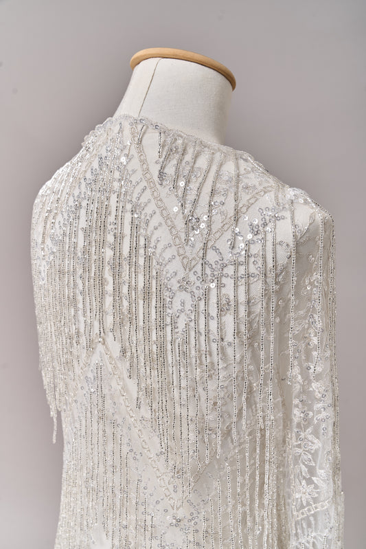 S0676 TUL BORDADO CON FLECOS, LUREX, CANUTILLOS Y LENTEJUELAS SILVER